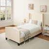 ORRD Twin Size Bed Frame with 49" High Upholstered Headboard, Teddy Velvet Platform Bed with Solid Wood Feet, No Box Spring Needed (White) - 3 of 4