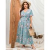 BLUEMING Summer Maxi Dress for Plus Size Women Tie Wasit Surplice Dress Flutter Sleeve A-Line Dress - 3 of 4