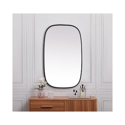 Black Metal Frame Oval Wall Mirror 24 x 40 Inch