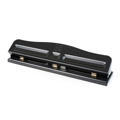 Charles Leonard 3-Hole Paper Punch, Adjustable Holes, 12 Sheet Capacity, Black (Case of 3)