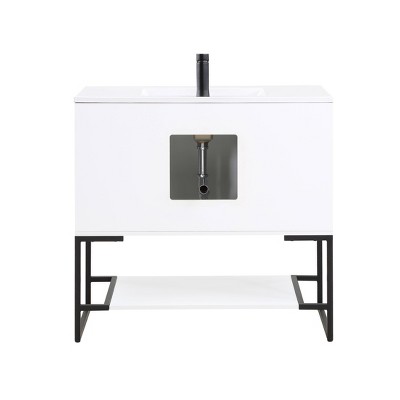 Scarsdale 36" White Freestanding Bathroom Vanity with Steel Legs