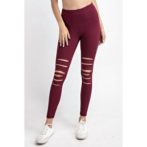 Women's Laser Cut Wide Waist Band Leggings - Sun Light Clothing - 1 of 2