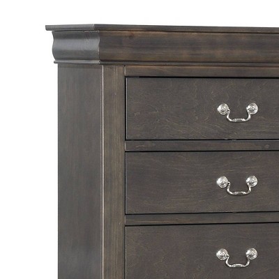Elegant Gray Wooden Chest with Five Dovetail Drawers and Nickel Handles