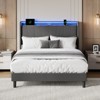 Twin LED Bed Frame with Charging Station, Upholstered Platform Bed Frame with Headboard, Under Bed Storage, No Box Spring Needed, Noise Free - 2 of 4
