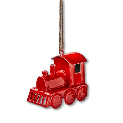 tag Red Train Enamel Christmas Ornament - Iron Tree Decoration, 3" L x 2" W x 2.75" H, Easy Dust Clean