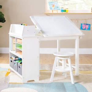 Guidecraft Design Studio – White: 3-in-1 Kids Art Table & Stool, Writing, Painting & Drafting Table w/ Craft Storage & Bins, Art Easel with Paper Roll - 1 of 4
