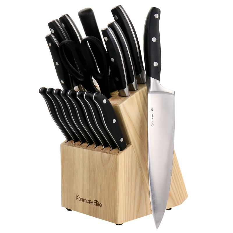 Kenmore Elite 18 Piece Stainless Steel Cutlery and Wood Block Set in Black, 1 of 9