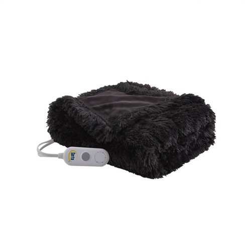 Serta 50x60 Leena Shaggy Faux Fur Electric Heated Throw Blanket Black :  Target