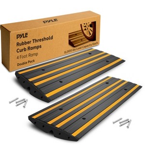 Pyle Curved Curb Ramp Set (2-Pack) - 8' Length, Rubber Construction with Green Reflective Strips - 1 of 4