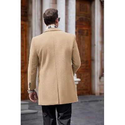 COOFANDY Men's Wool Blend Coat with Detachable Plaid Scarfs Notched Collar Single Breasted Pea Coat Trench Overcoat Grey XL — фото 3