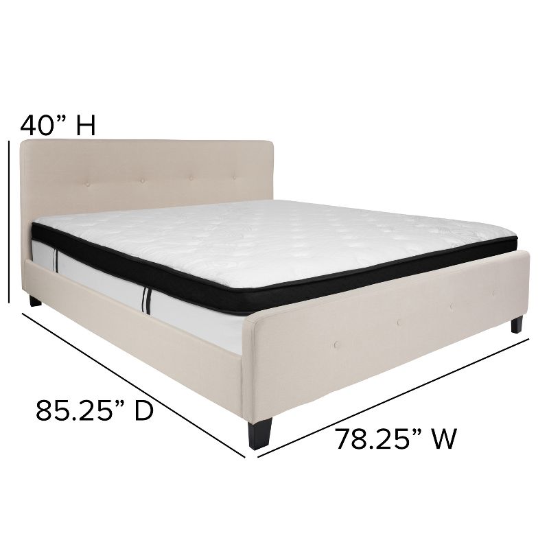 Flash Furniture Tribeca King Size Tufted Upholstered Platform Bed in Beige Fabric with Memory Foam Mattress, 3 of 5