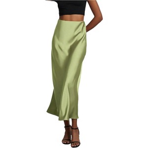 Women's Satin Maxi Skirt - High Waist A-Line Long Skirt for Elegant Office Wear Mint Green - 1 of 4