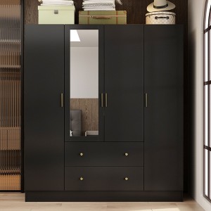 FUFU&GAGA Wardrobe Armoire Wooden Closet with Mirror 4 Doors 2 Drawers - 1 of 4