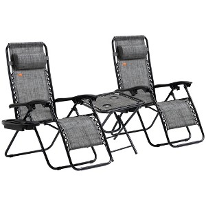 Gulches Zero Gravity Chair Set with Table, Folding Reclining Chair with Cupholders & Pillows, Adjustable Chair for Pool, Backyard, Lawn, Beach,Gray - 1 of 4