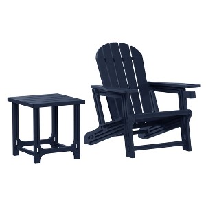 WestinTrends Azura 2-Piece HDPE Plastic Adirondack Patio Chair With 18" Side Table Set, Navy Blue - 1 of 4