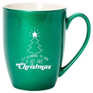 Elanze Designs It's Beginning To Look A Lot Like Christmas Emerald Green 10 ounce New Bone China Coffee Cup Mug - 1 of 4