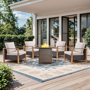 Buenhomino Outdoor Wicker Patio Furniture Set with Fire Pit Table, 5 Pieces Patio Conversation Sets with 4 Outdoor Patio Chairs and 1 Fire Pit Table - 1 of 4