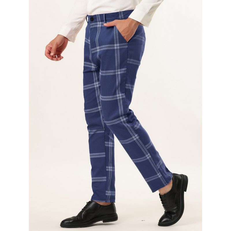 Lars Amadeus Men's Plaid Casual Slim Fit Flat Front Checked Printed Business Trousers, 2 of 7