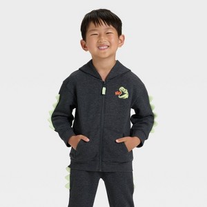 Toddler Boys' Halloween Dino Zip-Up Hoodie - Cat & Jack™ Black - 1 of 4
