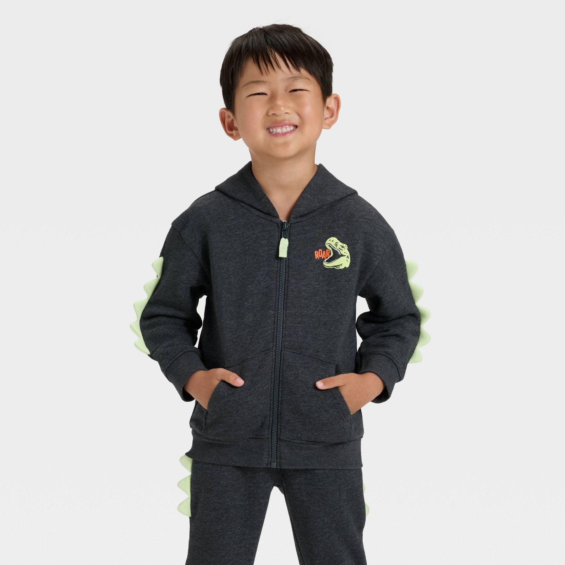 Toddler Boys' Halloween Dino Zip-Up Hoodie - Cat & Jack™ Black 18M