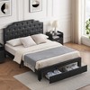Queen Size Bed Frame with 2 Storage Drawers and Headboard, Upholstered PU Leather Platform Bed with Button Tufted - 2 of 4