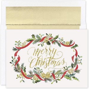 Masterpiece Studios Holiday Collection 15-Count Boxed Christmas Cards with Foil-Lined Envelopes, 7.8" x 5.6", Glittering Merry Pines (940200) - 1 of 2
