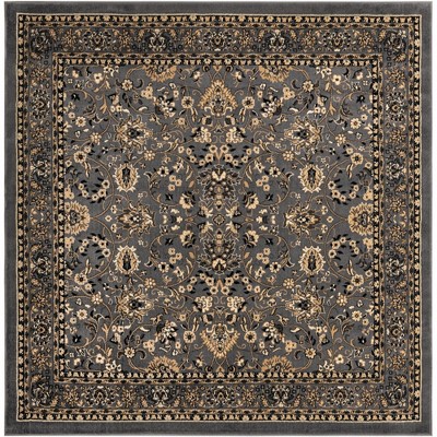 Gray and Ivory 8' Square Synthetic Reversible Rug