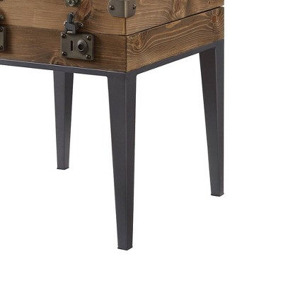 44" Rustic Oak and Matte Gray Square Storage Accent Table