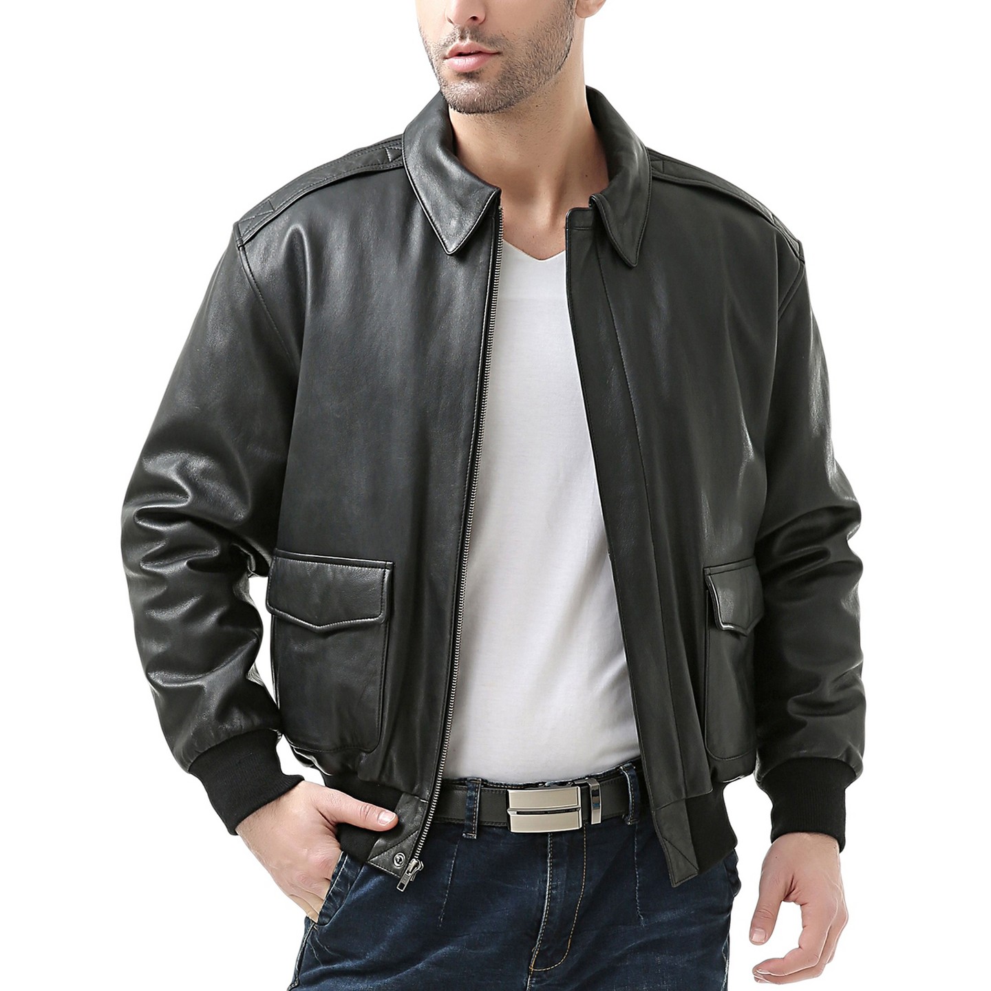 Landing Leathers Air Force Men A-2 Leather Flight Bomber Jacket Black XX-Large, цвет: Коричневый — фото 4
