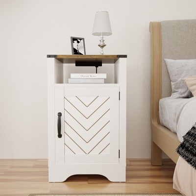 Vynxaria UL Certified Charging Nightstand with USB Ports and Outlets, MDF Engineered Wood, Ample Storage, Easy Assembly