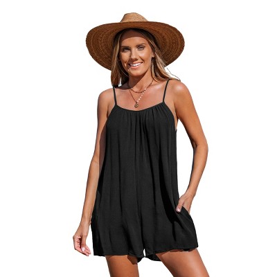 Women's Black Breezy Beach Romper - Cupshe