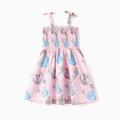 PATPAT Disney Princess Frozen Elsa Anna Toddler Girl Dress Bow Strap Smocked Summer Outfit Birthday Party Clothes 2-6 Years