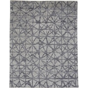 Gray Wool Geometric Hand Knotted Distressed Area Rug - 1 of 4