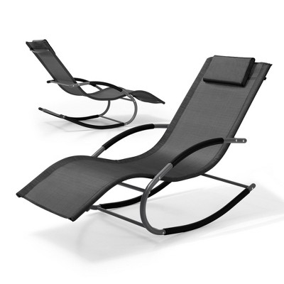 Pellebant Patio Outdoor Rocking Chair Curved Rocker Chaise Lounge Chair with Pillow