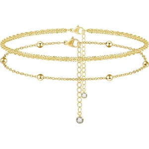 14K Gold Anklets for Women Waterproof Ink Anklets Set Layered Anklet Bracelets - 1 of 4