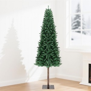 Clearance! 7.5 FT Pre-Lit Pencil Christmas Tree with Warm White Lights, Lush PVC Branches, Easy 3-Step Assembly - 1 of 4