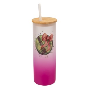 Elanze Designs 25 Ounce Frosted Glass Gradient Travel Tumbler With Straw and Wooden Lid, Softball With Pink Bow Pink - 1 of 1