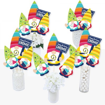 Big Dot of Happiness Gnome Birthday - Happy Birthday Party Centerpiece Sticks - Table Toppers - Set of 15