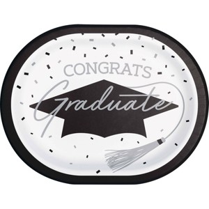 Creative Converting Graduate School Spirit White Oval Paper Plates 24ct - 1 of 4