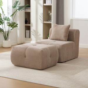 Modular Tufted Lounge Chair with Ottoman, Fuzzy Upholstered All-Foam Sofa Set for Living Room Bedroom-3irtyhousy - 1 of 4