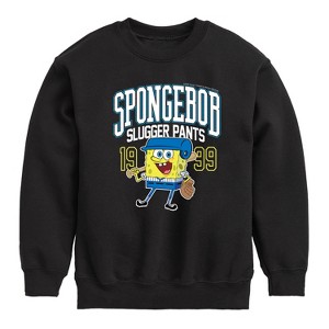 Boys' - SpongeBob SquarePants - Spongebob Slugger Pants Graphic Long Sleeve Fleece Sweatshirt - 1 of 4
