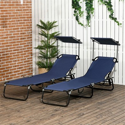 CAVINAS 2PC Reclining Oxford Beach Chair with Adjustable Sunshade,5-Position Oxford Lounge Chair for Outdoor,Lawn,Backyard