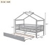 Twin Size Wooden House Bed with Twin Size Trundle, Children House Bed with Spacious Storage and Headboard, Bed with Wood Frame-Baofuwish - 4 of 4