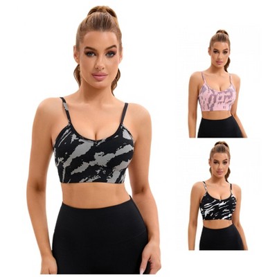 INSPIRE CHIC 3 Pcs Women's Tie-Dye Adjustable Straps U Back Wirefree Full Support Workout Sports Bras Medium 1 Black White 1 Black Grey 1 Pink Grey