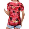 Nlife Womens Puff Short Sleeve Hawaiian Shirts Floral Tropic Printed Pleated V Neck Summer Casual T-Shirt Trendy Boho Blouses Tops - 4 of 4