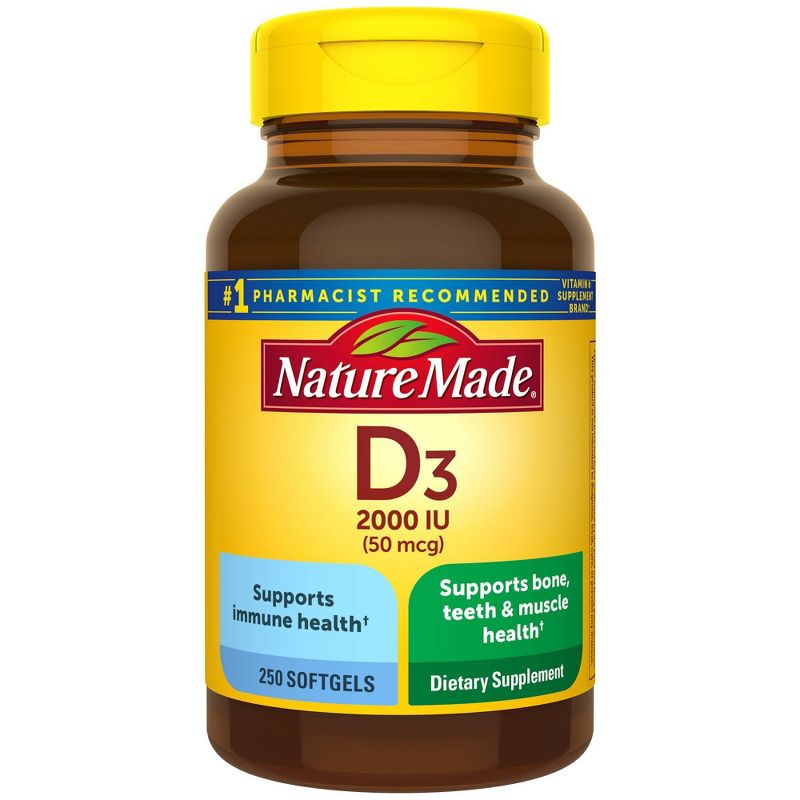 Nature Made Vitamin D3 2000 IU (50 mcg), Bone Health and Immune Support Softgels - 250ct, 3 of 13