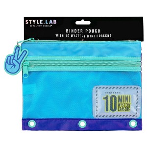 Style Lab Colorblocked Nylon and Mesh Binder Pouch with 10 Mini Erasers - 1 of 4