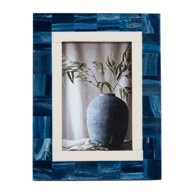 Sagebrook Home 5" x 7" Decorative Photo Frame - Contemporary Resin Wood Navy Blue and White Geometric Design Picture Frame - Home