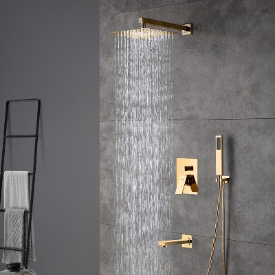 Brushed Gold Multi-Head Wall Mounted Rain Shower System
