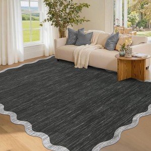 Washable Rug Modern Scalloped Rug Non Slip, Neutral Indoor Carpet - 1 of 4